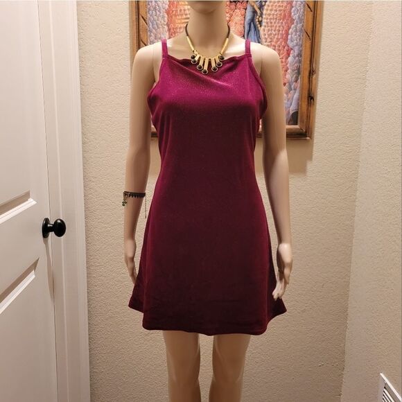 Urban Girl dark red velvet Glittery mini Dress. - Picture 1 of 10